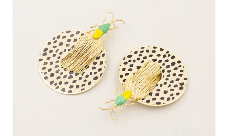 Pendientes insecto esmalte amarillo y verde, disco