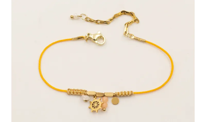 Pulsera ACERO INOXIDABLE hilo color ambar con nudo