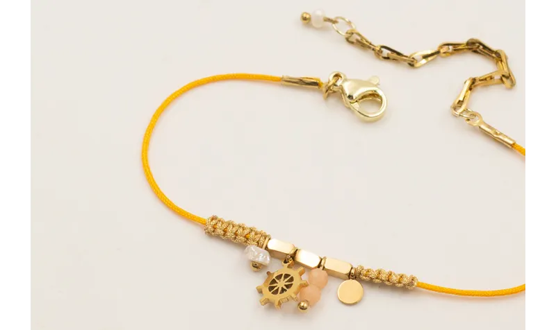 Pulsera ACERO INOXIDABLE hilo color ambar con nudo