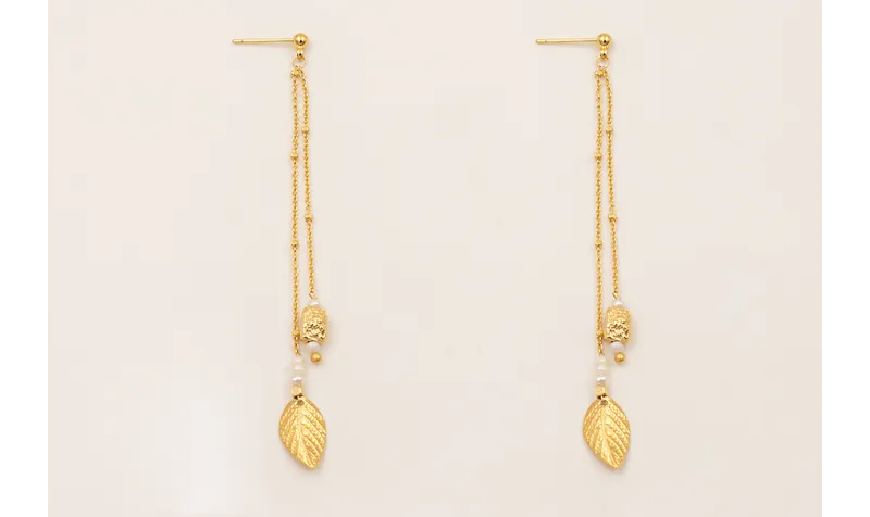 Pendientes cadena bolita intercalada, perno bolita