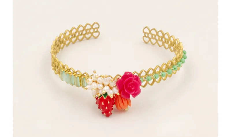 Pulsera rigida labrada dorada mate con burruño per