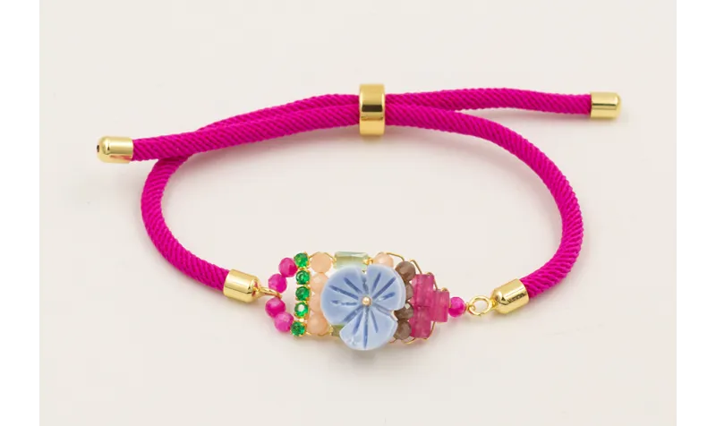 Pulsera cordón preparado para pulsera fucsia, flor