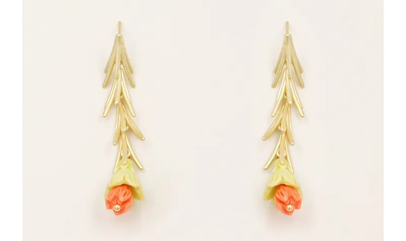 Pendientes colgante ramilletes dorado mate con cam