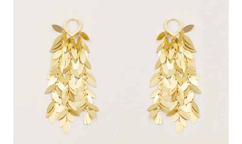 Pendientes gota 3 anillas dorado mate con flecos c