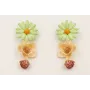 Pendientes flor grande esmaltada verde con flor na