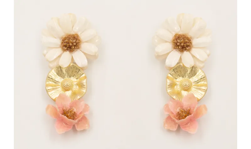 Pendientes flor natural resina grande blanca con f