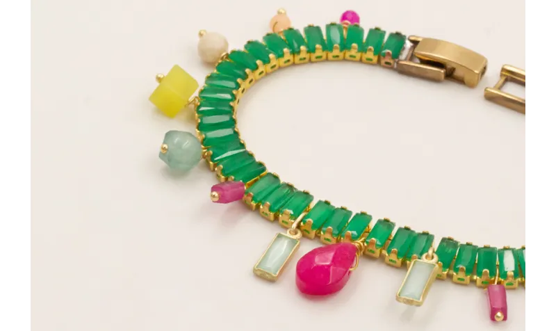 Pulsera strass rectangular color verde con colgant