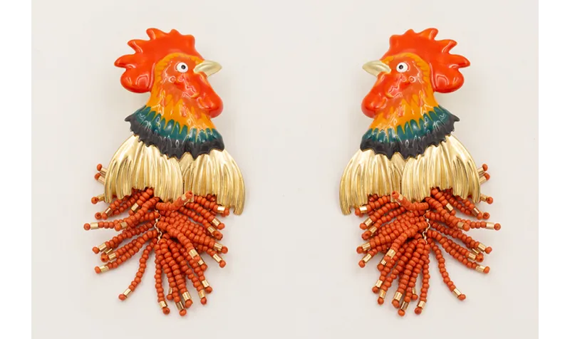 Pendientes gallo esmaltado con campanilla plana do