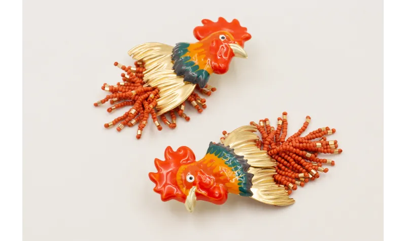 Pendientes gallo esmaltado con campanilla plana do