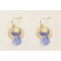 Pendientes sombrero dorado mate con cinta seda azu