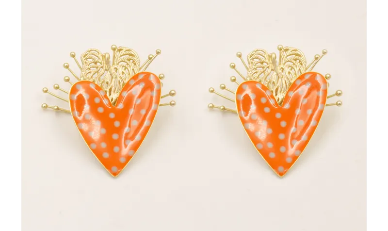 Pendientes corazón esmaltado naranja motas turques