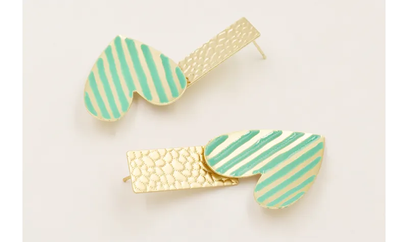 Pendientes perno rectangular relieve reptil y colg