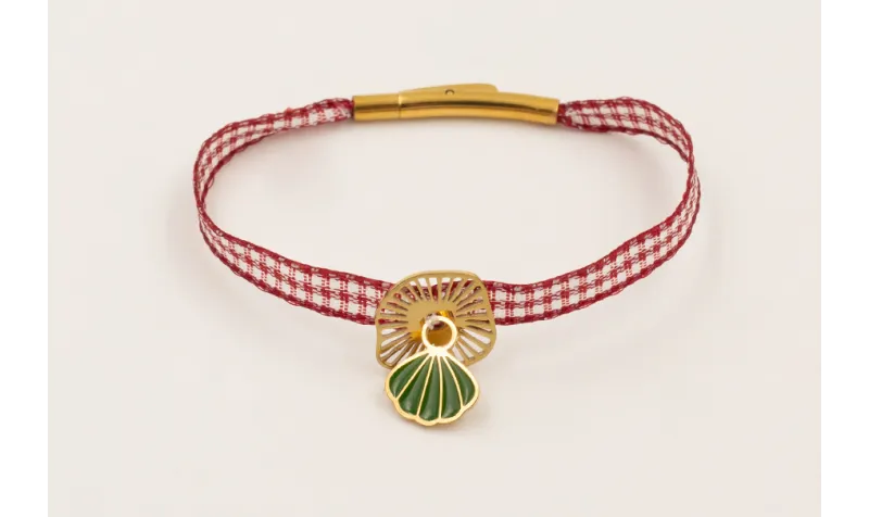 Pulsera lazo vichy burdeos con cierre tubo, centro