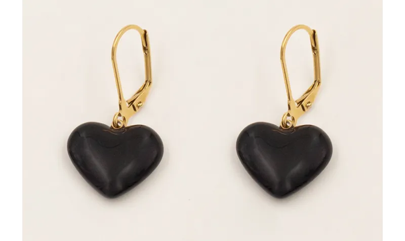 Pendientes corazones negros y cierre ACERO INOXIDA