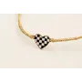 Pulsera corazón esmalte cuadros blancos y negros c