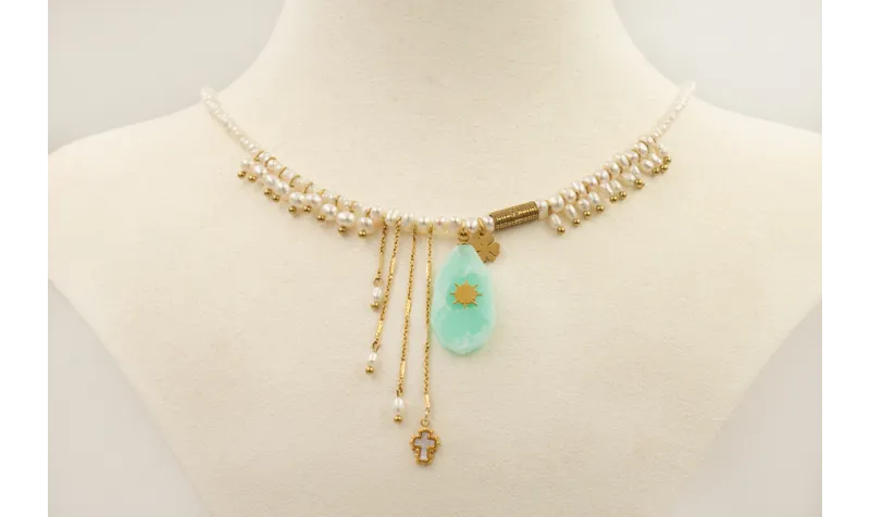 Collar perlas naturales con colgante piedra turque