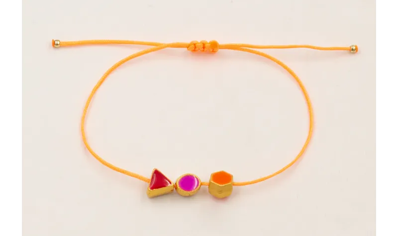 Pulsera hilo naranja fluor con entrepieza hexagona