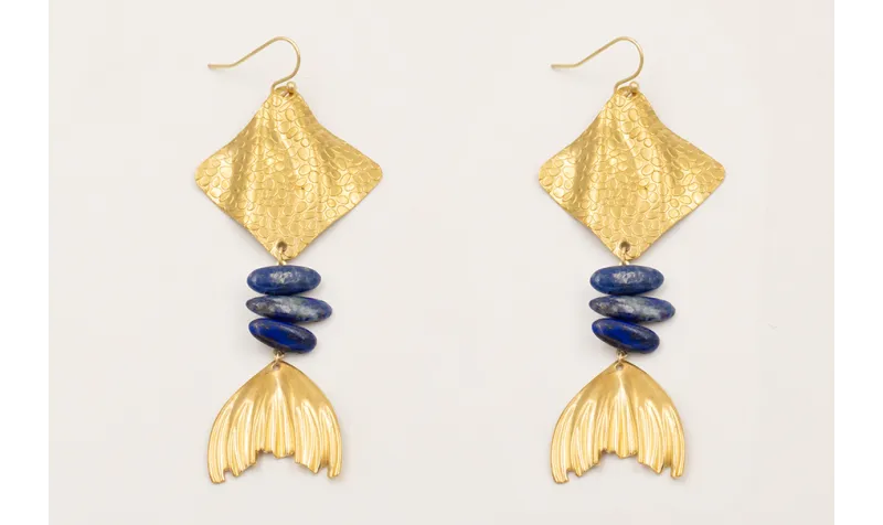 Pendientes manta raya con gotas lapislazuli y cola
