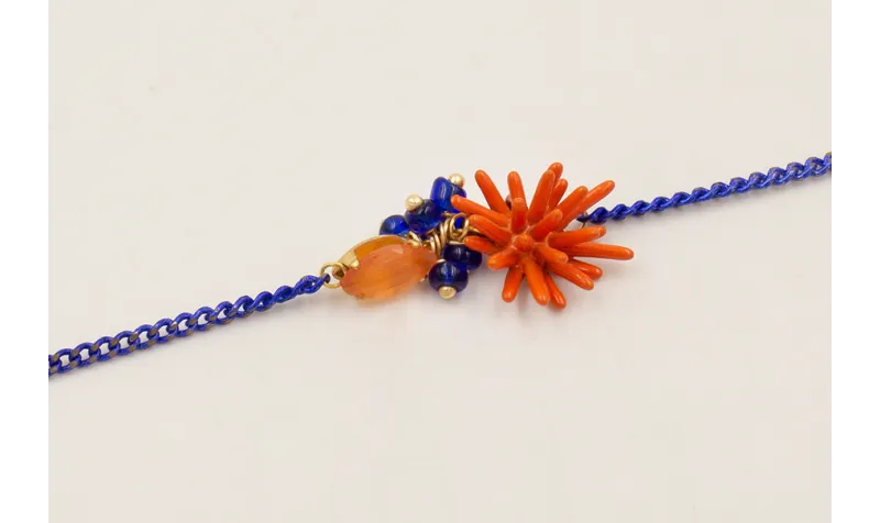 Pulsera cadena eslabón azulón con cabujón cristal 