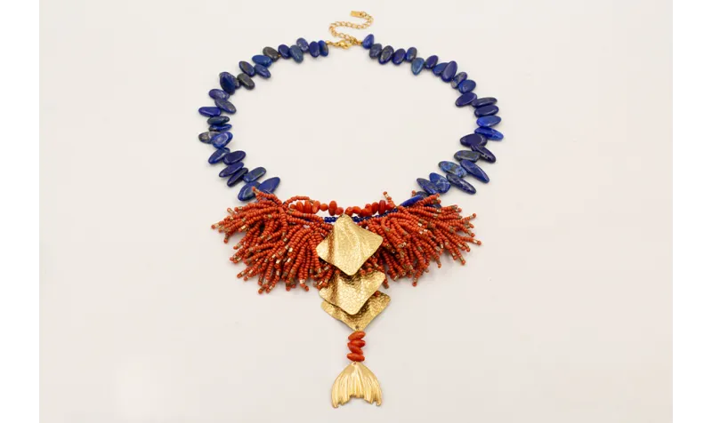 Collar gostas lapislazuli con flecos abalorio nara