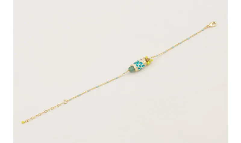 Pulsera cadena micro esmalte turquesa, centro cubo