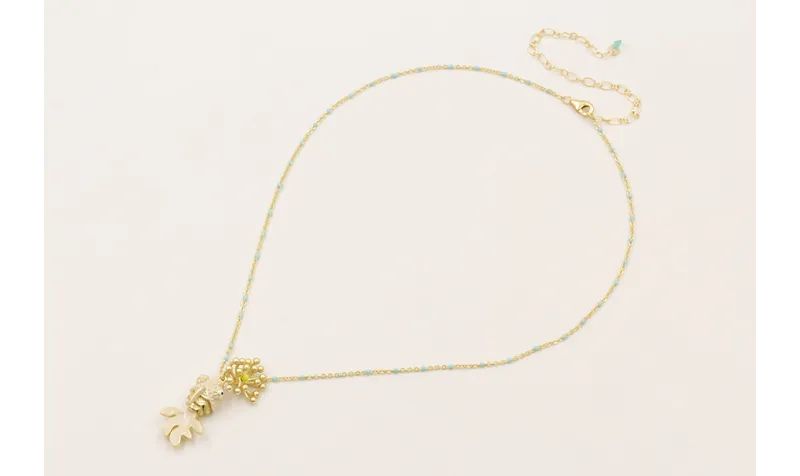 Collar cadena micro esmalte turquesa, con pez arti