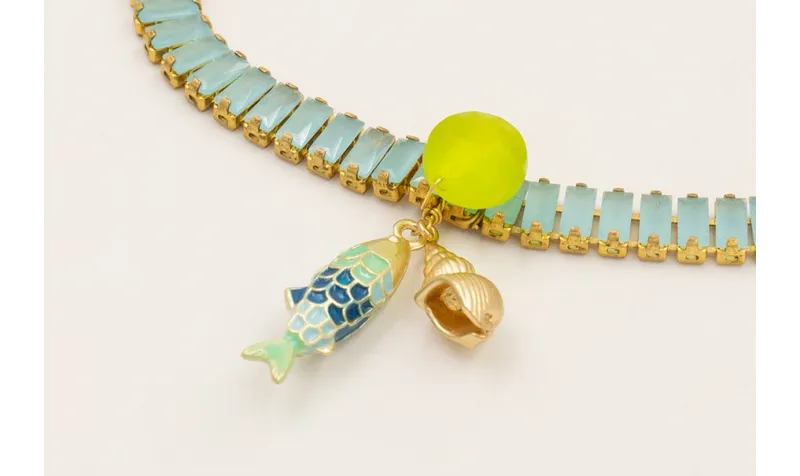 Pulsera cadena strass piedra azul opaco con disco 