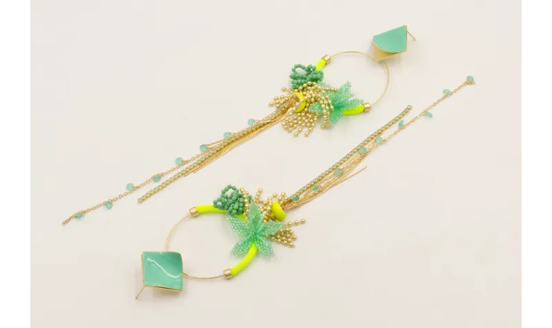 Pendientes cuadrado levantado esmalte turquesa, ar