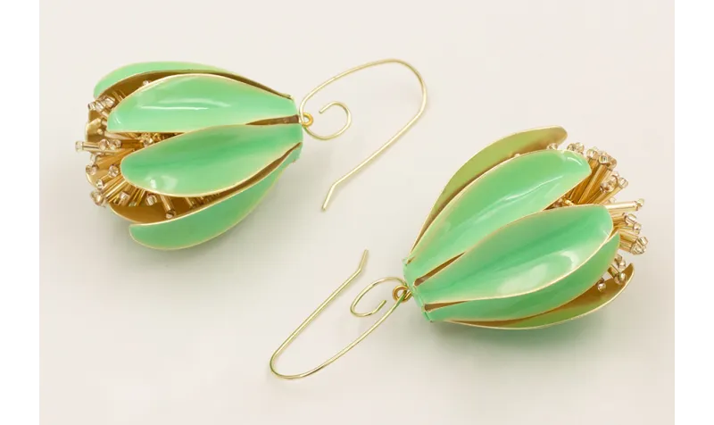 Pendientes campanillas esmaltadas turquesa con est