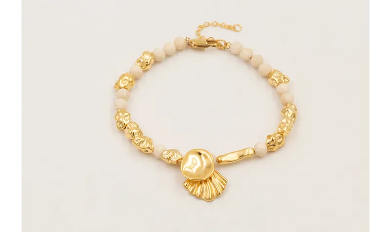 Pulsera ORO18K facetadas piedra cuarzo crema, piez