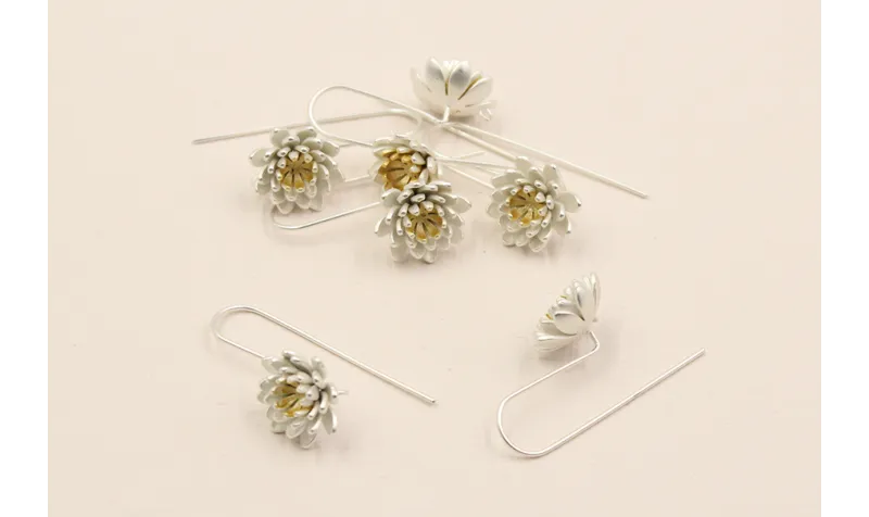 Pendiente  capullo gancho 16mm. Oro y Plata Mate / Base Pendientes 