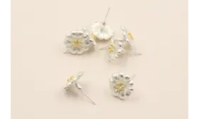 Perno Flor 16mm diametro Plata mate + Oro Mate  / Base Pendientes 