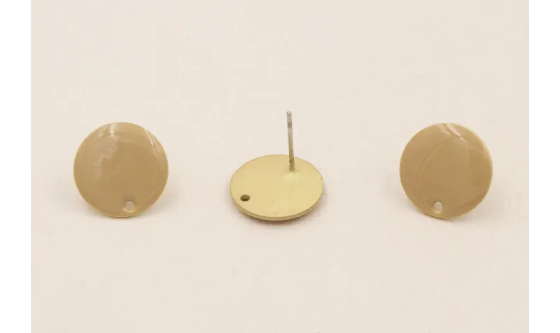 Perno Disco esmaltado 14mm Dorado Mate y  Beige / Base Pendientes 