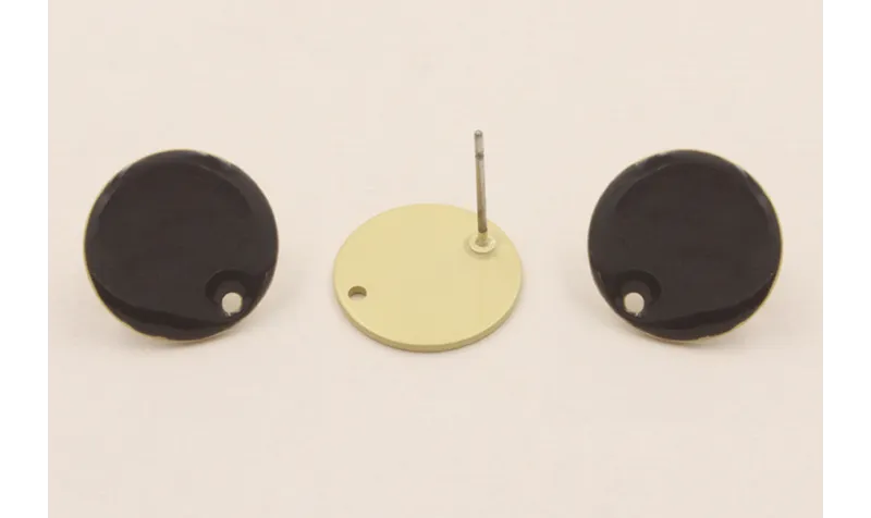 Perno Disco esmaltado 14mm Dorado Mate y  Gris / Base Pendientes 