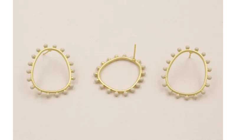Pendiente Aro 26*22mm Bolas Beige / Base Pendientes