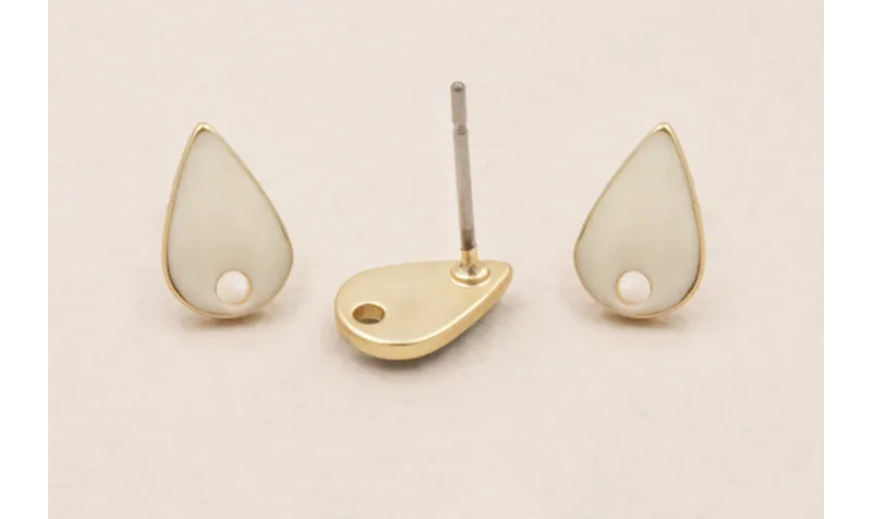 Perno Gota esmaltado 10*6mm Blanco Roto / Base Pendientes 