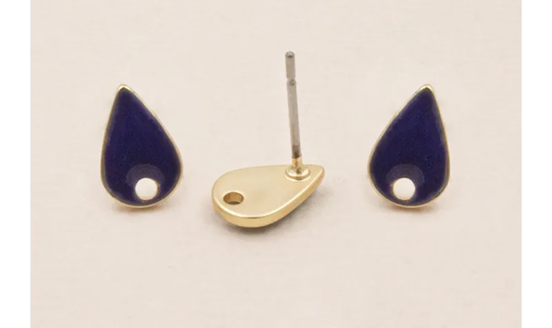 Perno Gota esmaltado 10*6mm Azul Marino / Base Pendientes 