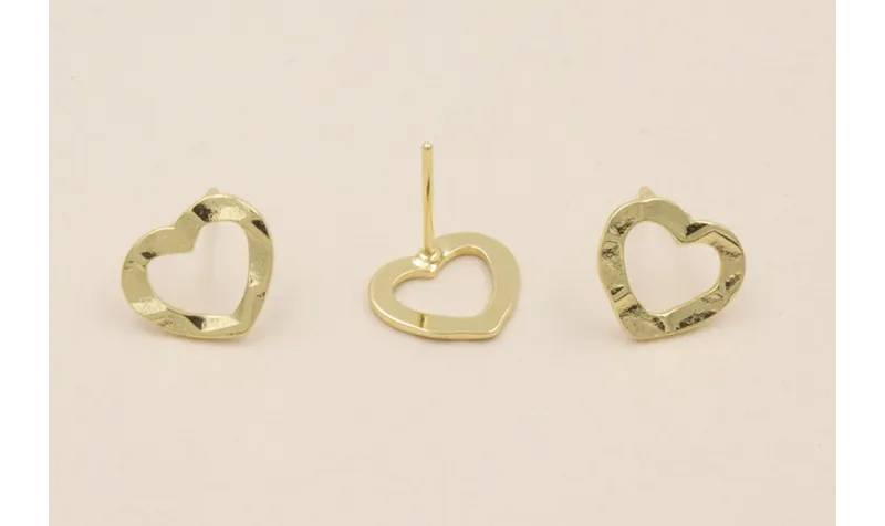 Perno 10*13mm Corazón Martilleado Dorado / Base Pendientes 