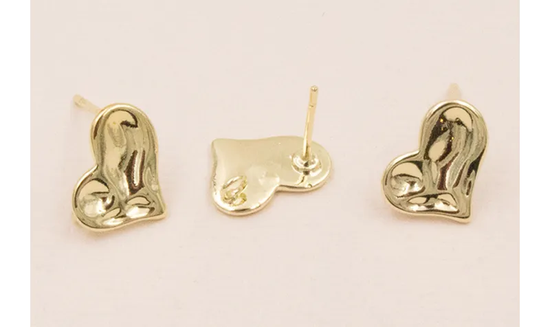 Perno Corazón martilleado 12*10mm Oro / Base Pendientes 