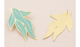 Pendiente Flor Turquesa 70*45mm Baño Dorado Mate / Base Pendientes 