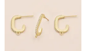 Pendiente Semi Ovalado con Brillos 20*11 Oro Mate / Base Pendientes 