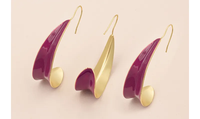 Pendiente pétalo curvado 50*25mm Oro Mate y Morado / Base Pendientes 