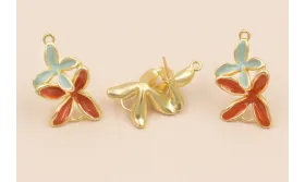 Pendiente Doble Flor 30*18 Oro Mate Turquesa Teja / Base Pendientes 