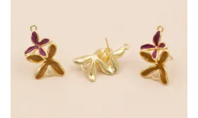 Pendiente Doble Flor 30*18 Mostaza y Cardenal / Base Pendientes 