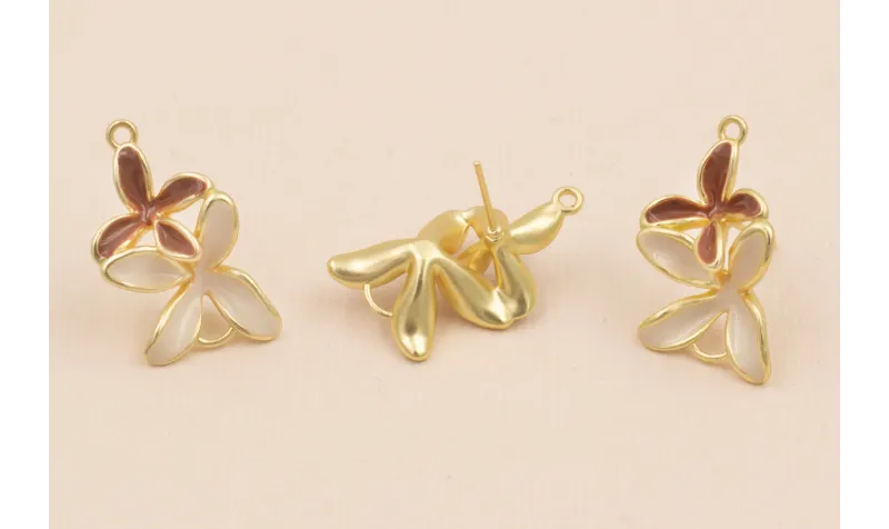 Pendiente Doble Flor 30*18 Mostaza y Beige / Base Pendientes 