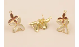 Pendiente Doble Flor 30*18 Mostaza y Beige / Base Pendientes 