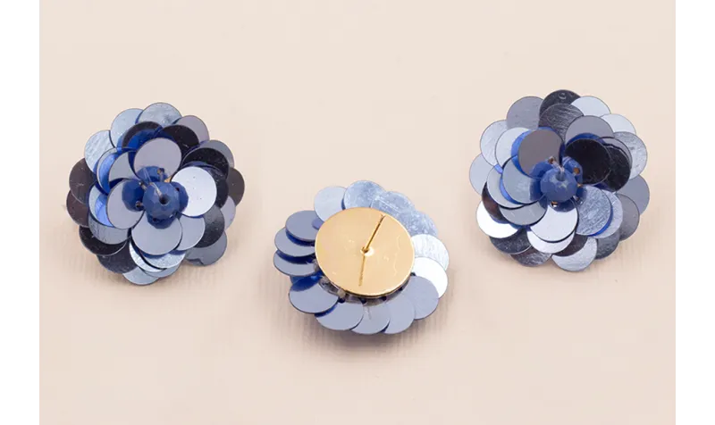 Pendiente Flor Lentejuelas 30mm diametro Azul / Base Pendientes 