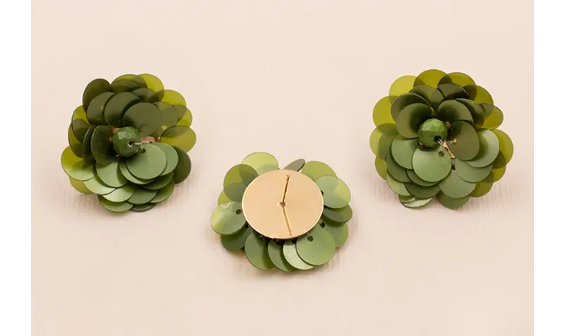 Pendiente Flor Lentejuela 30mm diametro Verde Mate / Base Pendientes 
