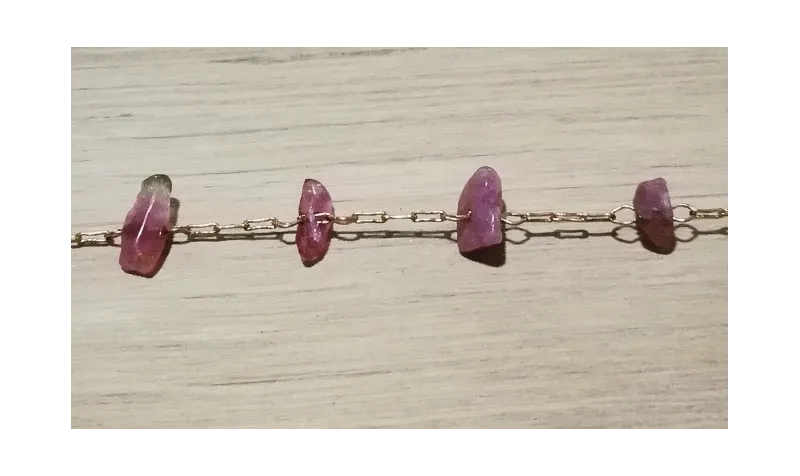 Cadena Latón con Chips de Turmaline Rosa 6*4*2mm