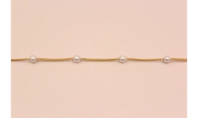 Cadena de 1mm con perla de 4mm Oro Mate Cadena de 1mm con perla de 4mm Oro Mate